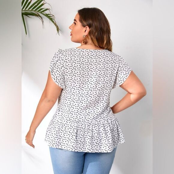 SHEIN Plus Confetti Heart Print Ruffle Sleeve Peplum Blouse Size XL - Picture 2 of 5